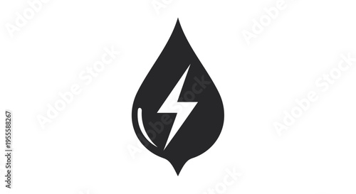 Abstract Energy Symbol: A Black Drop Shape with a Lightning Bolt for Electricity