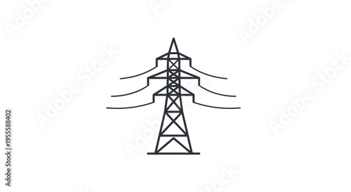 Minimalist outline illustration of a power transmission tower conveying electricity