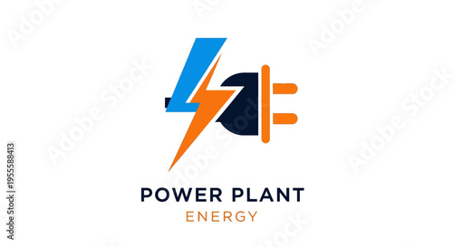 Modern Power Plant Energy Logo Illustration with Lightning Bolt and Electrical Plug