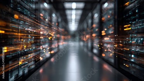 Wallpaper Mural Abstract Digital Server Room with Blurry Orange Lights and Data Flow Torontodigital.ca