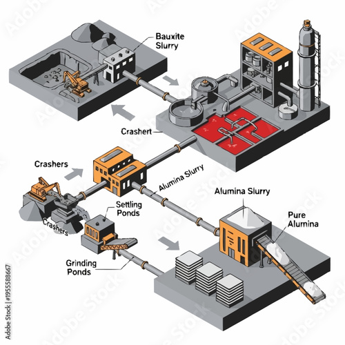 Detailed Diagram of Bauxite to Alumina Production Process.