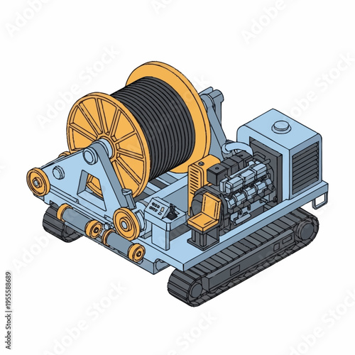 Heavy duty industrial winch machine with large cable spool.