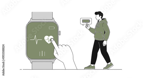 Man checks smartwatch health app, heart rate monitor, fitness tracking, technology concept