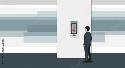 Man checks temperature on digital screen, health screening, fever detection, public health, COVID-19 prevention