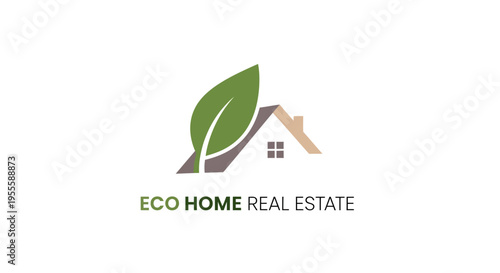 Eco-friendly home real estate logo with green leaf and roof house design