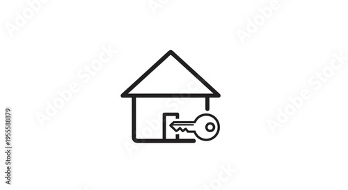 House Icon with Key Represents Real Estate, Homeownership, and Property Access