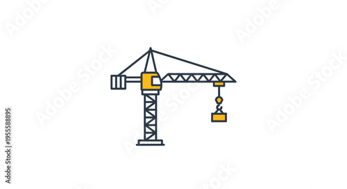 Illustration of a construction crane in a minimalistic flat design style and color scheme