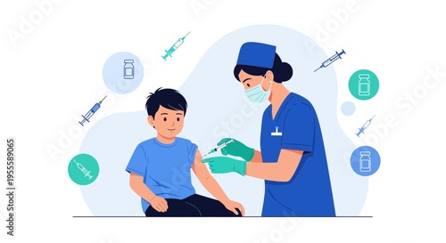 Child receiving vaccination from nurse, medical concept, healthcare, immunization