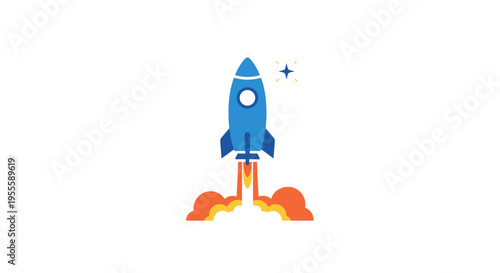 Illustration of a rocket launching into space to represent a new beginning or growth