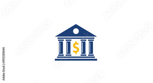 Minimalist representation of a financial institution, featuring bank structure and currency symbol