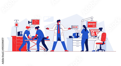 Medical Team in Emergency Room, Doctors and Nurses Working Together