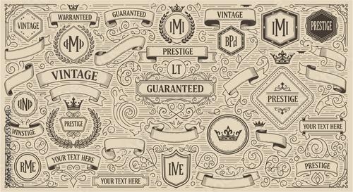 Vintage and Prestige Design Elements Collection with Ribbons and Seals