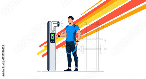 Man using biometric scanner for gym access, fitness technology, health check, smart gym concept