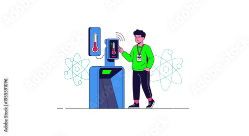 Man Using Smart Thermometer Scanner for Temperature Check, Futuristic Technology