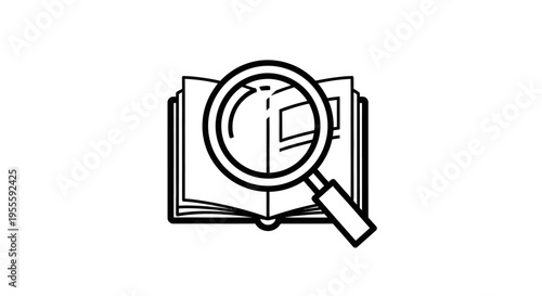 Magnifying Glass Over Book Illustration: Concept of Study, Research, and Investigation