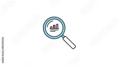 Magnifying glass with a chart inside, concept of analysis and statistical information
