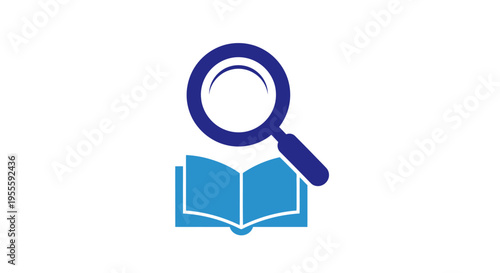 Magnifying glass over open book symbolizing knowledge discovery and research concepts