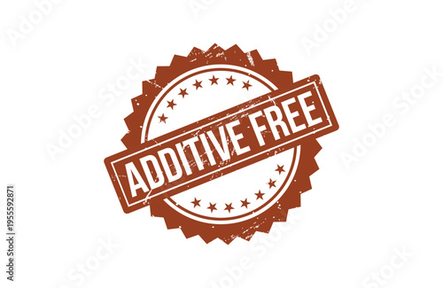 A brown grunge rubber stamp seal featuring the text additive free with a circular star border Vector, illustration Stamp Icon.