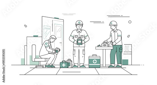 Medical professionals prepare first aid kits for emergency response and safety