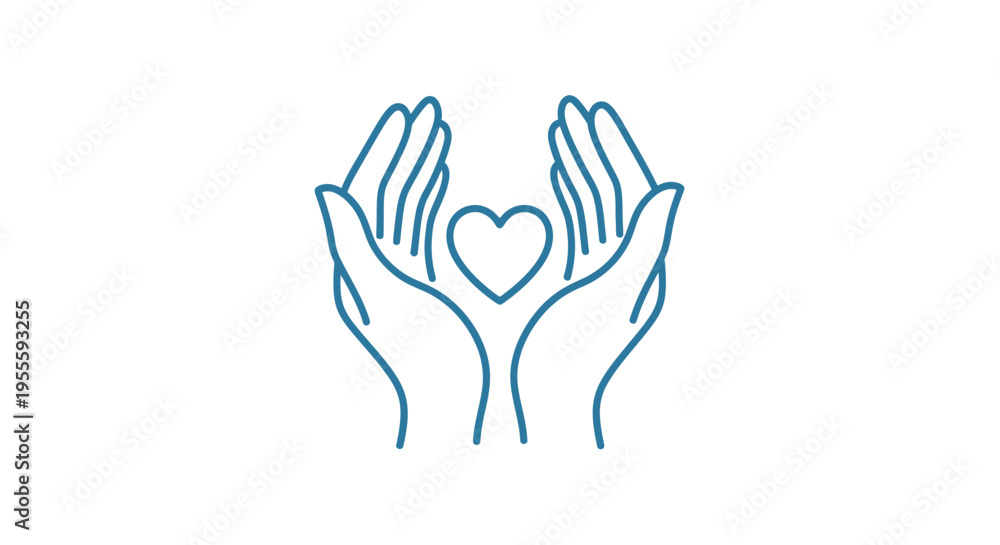 Fototapeta premium Minimalist Heart Symbol Between Two Open Hands Representing Care and Protection