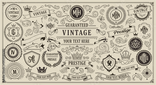 Collection of vintage ornamental elements and design flourishes for graphic design