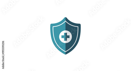 Medical shield emblem on white backdrop conveying healthcare, insurance, and protection