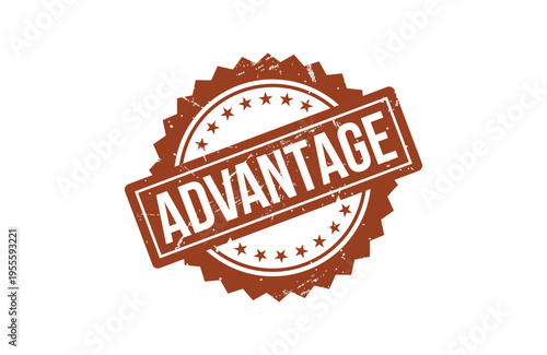 A vintage brown circular stamp with a rustic texture featuring the word advantage in capital letters Vector, illustration Stamp Icon.