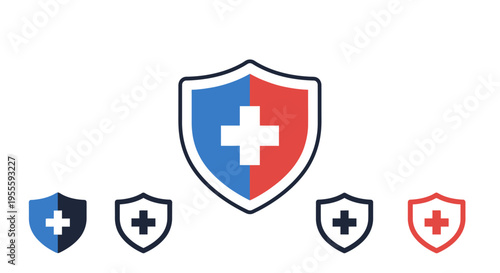 Medical shield symbol illustrations displaying health, safety, and protection in healthcare