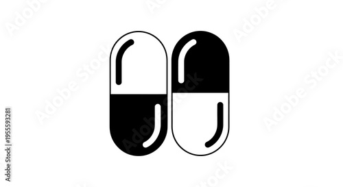 Minimalist representation of two capsules in contrasting colors on a white background