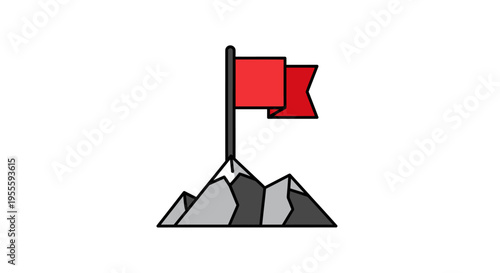 Depiction of a Flag atop a Mountain Peak Representing a Goal or Achievement