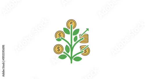 Investment concept depicted with money growing on a plant showing financial growth and success