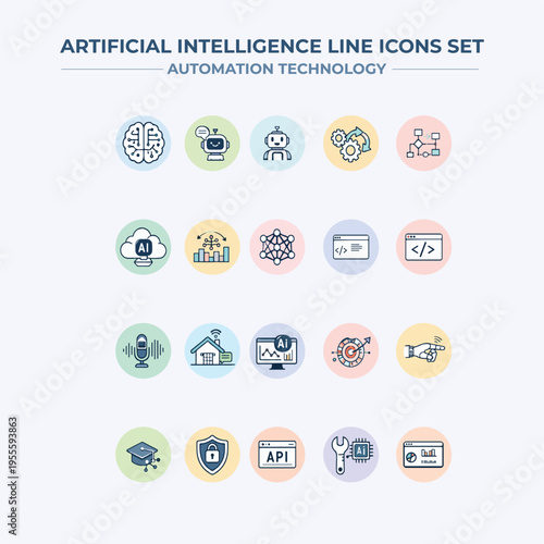 Artificial Intelligence Line Icons Set Automation Technology Outline Vector Pack