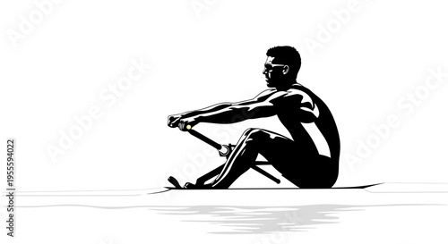 Man rowing on water in black silhouette with oars