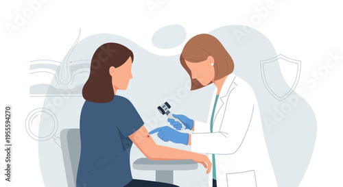 Dermatologist examining patient's arm for skin conditions, medical checkup concept