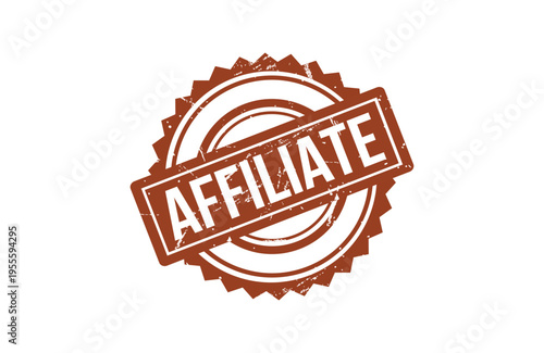 A brown rubber stamp design featuring the word affiliate in a distressed grunge style font style Vector, illustration Stamp Icon.