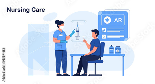 Nurse Administering Injection to Patient in Modern Clinic with AR Display
