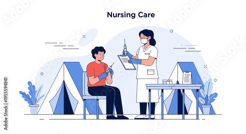 Nurse Administering Vaccine to Patient in Outdoor Clinic Tents