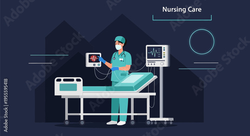 Nurse Caring for Patient with Medical Equipment in Hospital Room