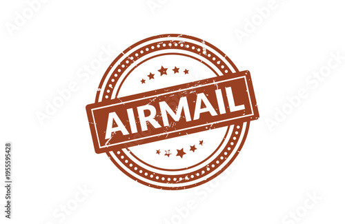 A vintage brown airmail rubber stamp seal featuring bold text and decorative star accents design Vector, illustration Stamp Icon.