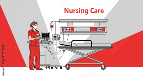 Nurse Caring for Patient in Intensive Care Unit with Medical Equipment