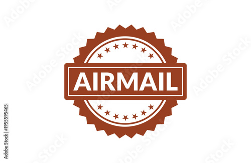 A brown vintage style airmail stamp design featuring stars and a rectangular banner for postage Vector, illustration Stamp Icon.