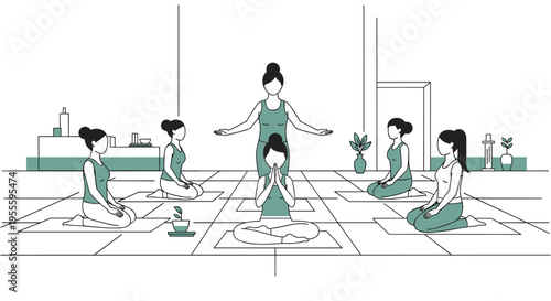 Yoga instructor leads class in meditation and mindfulness exercises on mats