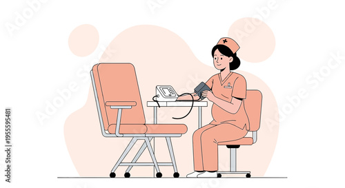 Nurse checking blood pressure of patient in clinic, medical checkup, healthcare concept