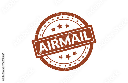 A vintage brown distressed rubber stamp design with an airmail text label and star decorations Vector, illustration Stamp Icon.