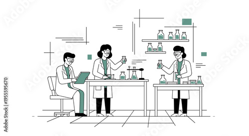 Scientists in a laboratory conducting experiments with beakers and test tubes