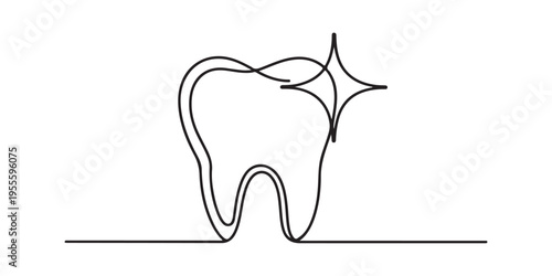 Shiny tooth single line icon, minimalist vector illustration for dental care, dentist clinic, and oral hygiene