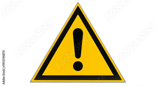Yellow triangular warning caution sign with exclamation mark isolated on transparent background