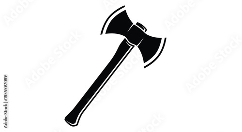 Silhouette of a double headed axe on white background