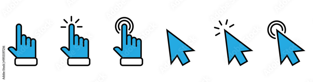 Fototapeta premium Hand Click and Cursor Tap Icon Set for UI Interaction