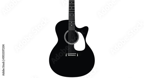 Silhouette of a black acoustic guitar on a white background